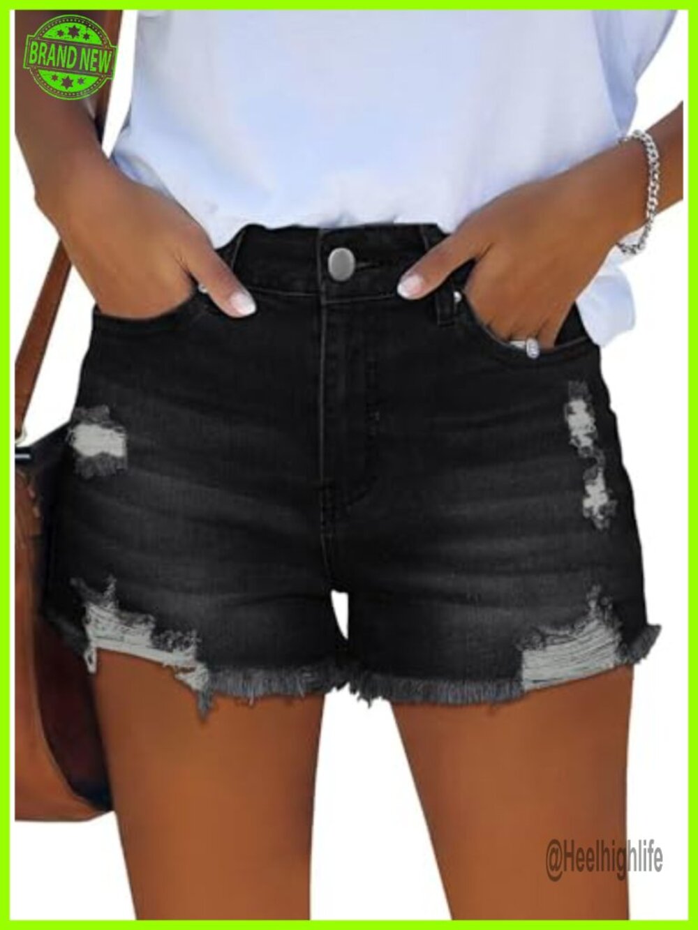Mid-High Waisted Ripped Denim Jean Shorts Stretchy Distressed Cutoff Summer